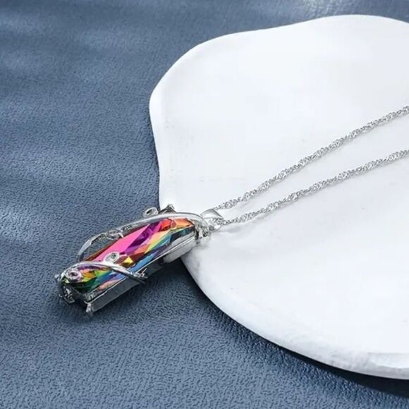 Rainbow Colored Sterling Silver Pendant Necklace - Picture 5 of 11